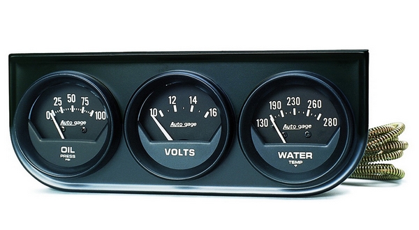 GAUGE CONSOLE, OILP/WTMP/VOLT, 2-1/16", 100 PSI/280 F/16V, BLK DIAL, BLK B